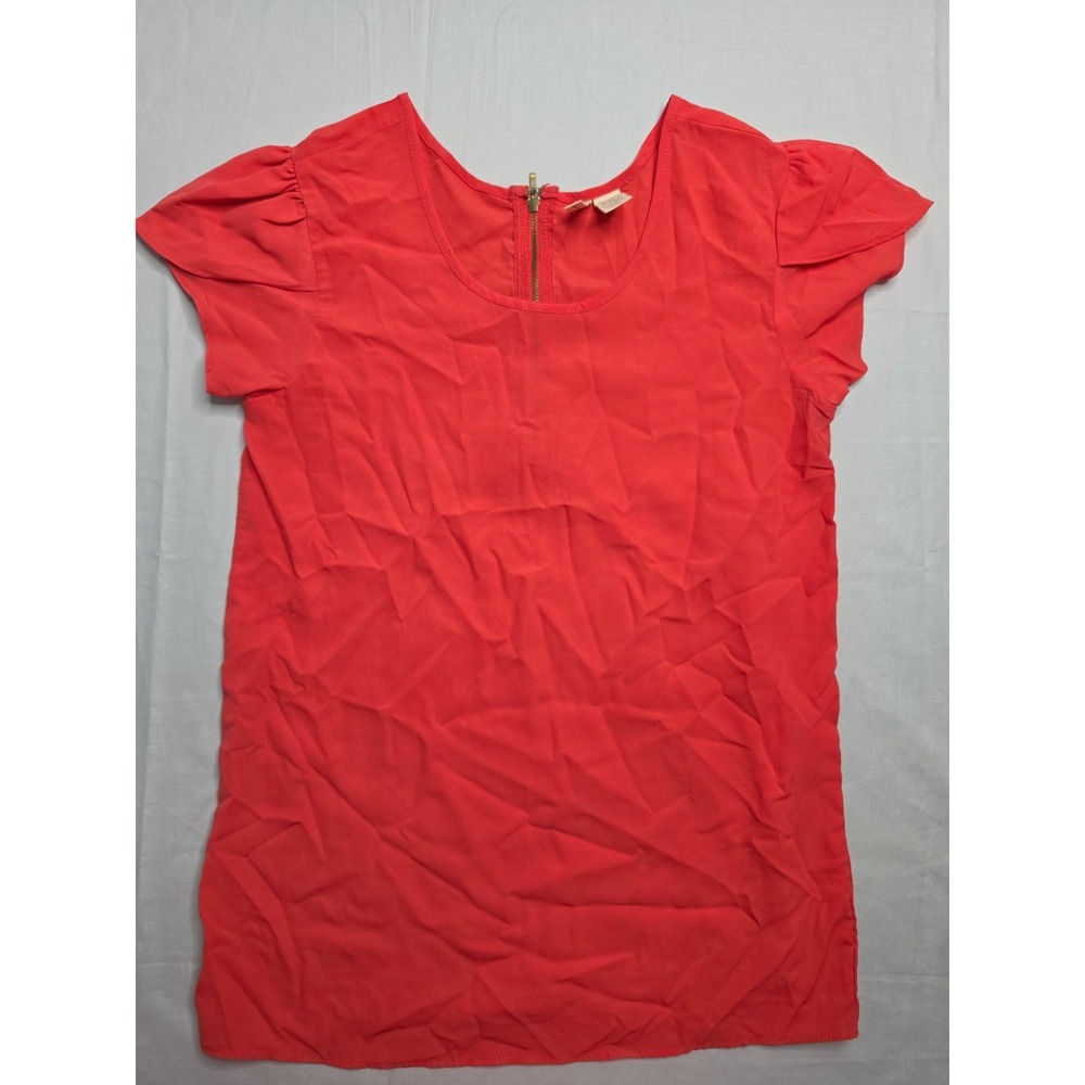 Japna Blouse Top Women's Small Red Flutter Sleeve Round Neck Back Zip Outdoor